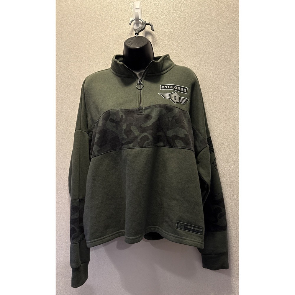 Iowa State Cyclones Woman's Quarter Zip Sweatshirt Cropped Size XXL Green Camo‎
